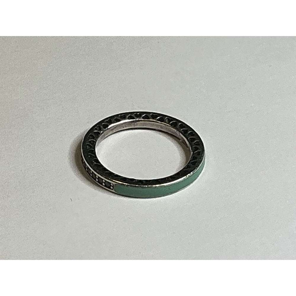 Pandora S925 ALE 48 Sterling Silver Green Enamel Ring Size 4.5 Stack Band
